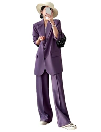 Costume 2 pièces femme ensemble veste boutonnée pantalon large noir