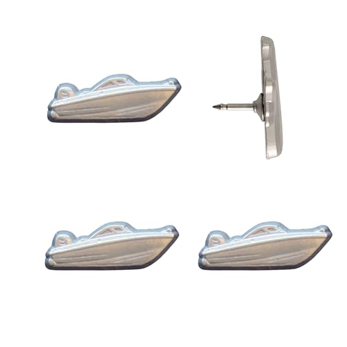 Image of Motor Boat Push Pins - Silver Speedboat Map Pins for Cork Boards, Maps, or Lapel Use - Designed in USA - Set of 4
