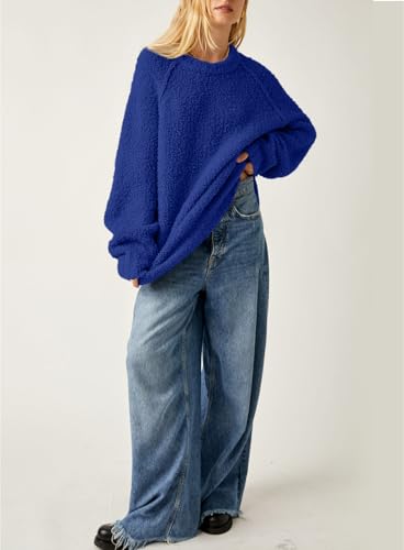 Image of Beaully Women's Oversized Crewneck Sweaters | Oversized style, Tunic sweater, Fuzzy knit, Soft knit, Loose fit, Drop shoulder