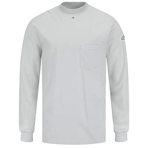 Bulwark Flame Resistant 6.25 oz Cotton Long Sleeve Tagless T-Shirt, Rib-Knit Cuff, Grey, Medium