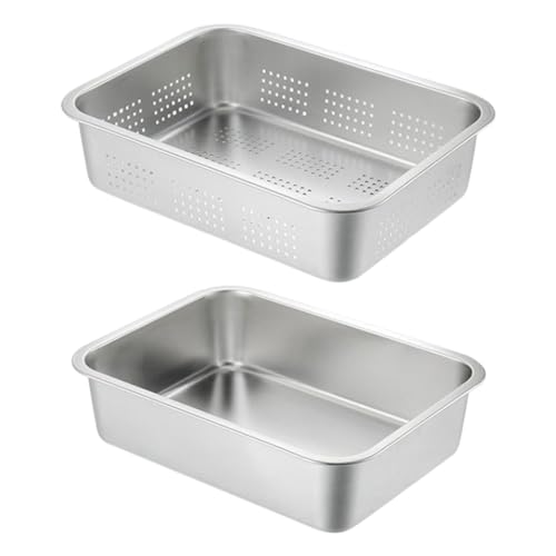 Asdays ステンレスバット バット 調理器具 水切り ステンレス 揚げ物 鍋 四角 網 (36×27×15cm)