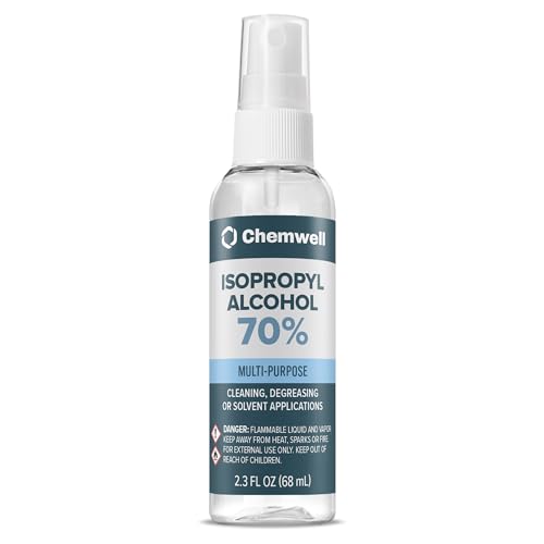 Chemwell 70% Isopropyl Alcohol (2.3 fl oz) - Pump Spray Bottle - Convenient Size for Pocket or Bag - Multipurpose Surface Cleaner