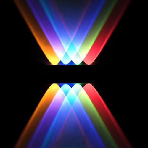 Image of FERA 8 Ray LED Wall Light Outdoor Waterproof - Multicolor (Red, Blue, Green, Yellow) 4 Up 4 Down Ray Lamp for Home Decoration, Elevation & Balcony - Fancy Exterior Lights (IP65, Black) 8 Ray Color