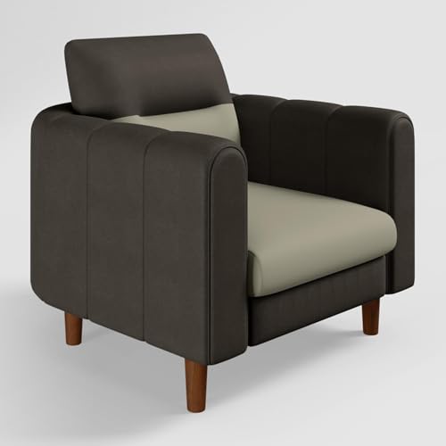 Image of GODREJ INTERIO Sofa Smuff V2 1 Seater Fabric Sofa for Living Room, 3-Years Warranty, Solid Wood, Beige and Brown