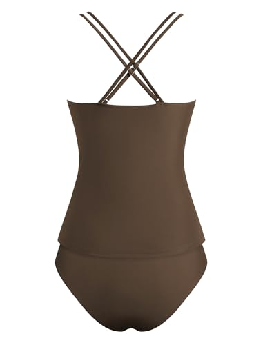 Image of ZAFUL Womens Tankini Swimsuits V Neck Push Up Swim Top Color Block Tummy Control High Waisted Bathing Suits Swim Bottom
