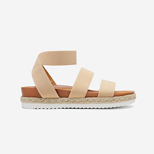DREAM PAIRS DREAM PAIRS Women’s Open Toe Ankle Strap Espadrille Flatform Platform Wedge Sandals,Size 8,Nude,JIMMIE