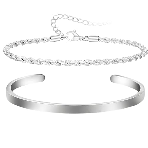 MOTIBACK Juego de pulseras para hombre – Cadena cubana fina ajustable y...