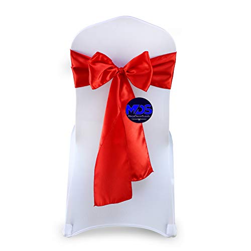Mds Pack Of 50 Satin Chair Sashes Bow Sash For Wedding Events Supplies, Decorations For Birthday Parties, Graduations, Engagements, Chair Sashes Fit Folding And Banquets Chair Cover -Red #TOP20