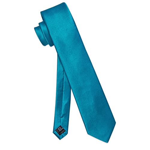 Image of YourTies Skinny Ties for Men Satin 2.4 inch Slim Necktie with Pocket Square Tie Clip Set Solid Color Wedding Party Business