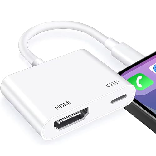 TIEDXIOY HDMI Adapter for iPhone to TV, Full 1080P HD Digital AV Adapter Screen Converter with Charging Port, Compaitble with iPhone iPad to HDMI Adapter Cable for HDTV, Monitor, Projector