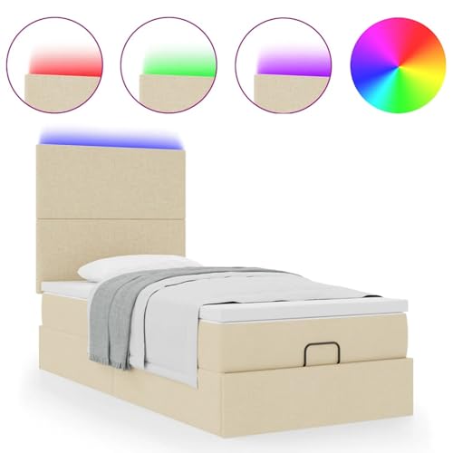 Fasba Ottoman-Bett mit Matratze & LEDs Creme 80x200 cm Stoff, Polsterbett Doppelbett Stilvolles Funktionsbett mit hydraulischem Stauraum3313883 – Bild 6