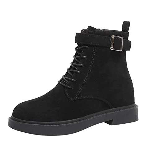 USYFAKGH Women Work Boots Steel Toe Boots Backpacking Boot Women Solid Lace Up Boots Casual Ankle Boots Round Toe Shoes Slip-on Flats Thermal Plush Winter Short Boots Black