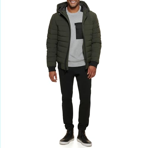 Image of DKNY Men's Quilted Performance Hooded Bomber Jacket