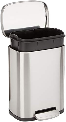 Amazon Basics Smudge Resistant Small Rectangular Trash Can With Soft-Close Foot Pedal, Brushed Stainless Steel, 5 Liter/1.3 Gallon, Satin Nickel Finish