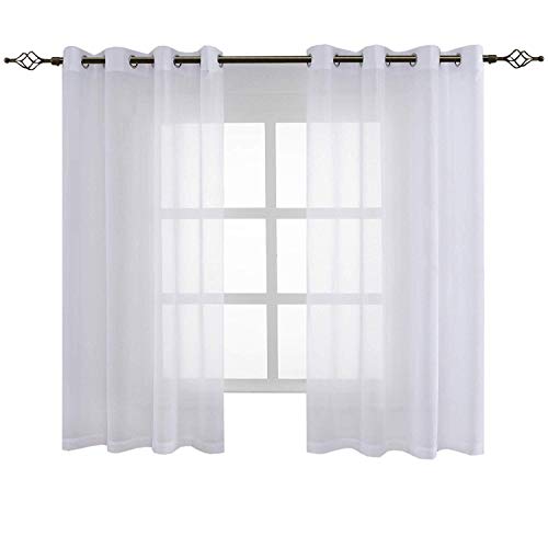 EXQULEG 2 Stücke Voile Vorhänge,Transparent Gardinen mit Ösen Fensterschal (Weiß, 160 x 140 cm)