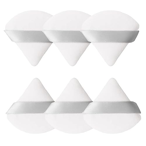 6パックパウダーパフフェイス三角メイクアップスポンジソフトベルベットパフルースパウダービューティーブレンディングファンデーションスポンジセッティングパウダーパフメイクアップツール、ウェットおよびドライ使用,化粧パフ (White)