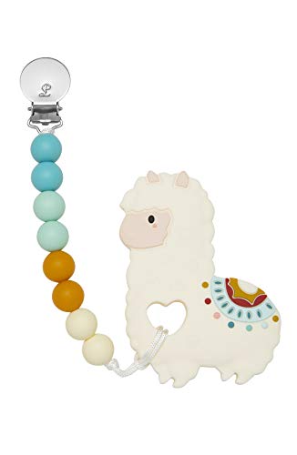 Loulou Lollipop Llama Soft Silicone Teether - Premium Baby Teether Toy with Holder Set Massaging Teether