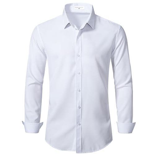 Men's Slim Fit Dress Shirts Solid Long Sleeve Formal Shirts Business Casual Wedding Button Down Shirts