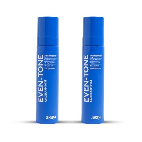 Image of Asaya Even Tone Mist for Dark Underarms | 7% Glycolic Acid Spray with 3% Lactic Acid & MelaMe Complex | Helps fade dark underarm patches | Brightens Skin & Exfoliates | Controls Odour & Fades Darkness | Aluminium & Alcohol Free | For Women & Men - (Pack of 2, 100 ml Each)
