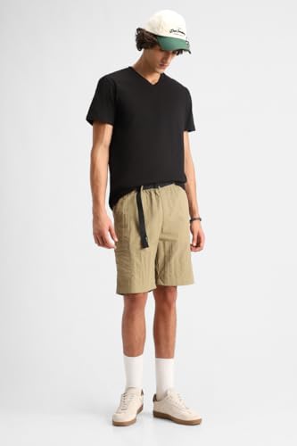 Image of SNITCH Men Casual Shorts | Regular Fit Mid Rise Solid Design | Lightweight 100% Nylon with Smooth Texture & Utility Pockets for Summer & Casual Wear
