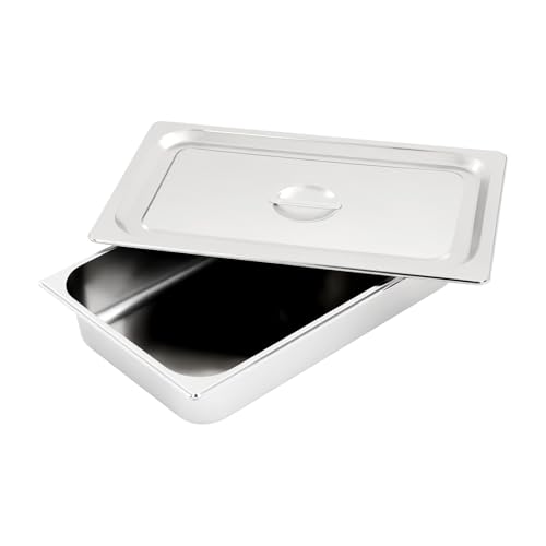 LANNADD Sartén de vapor de acero inoxidable, 4 unidades, recipiente de acero inoxidable, recipiente de 0,8 mm, recipiente con tapa, sartén para mesa de vapor, recipiente para alimentos