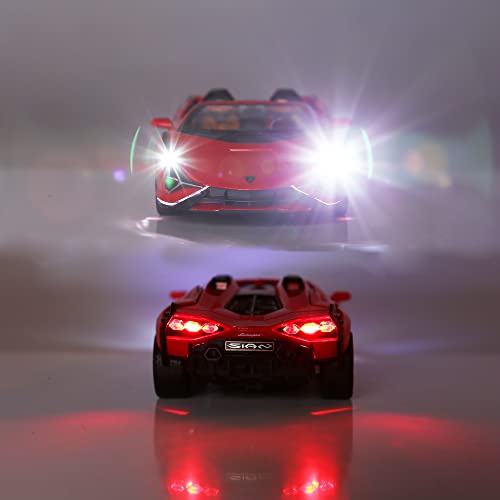Image of Metal Pull Back Diecast Car 1:32 Lamborghini Open SIAN Pull Back Car Model with Sound Light Boys Gifts Toys for Kids【Pack of 1】,multicolor