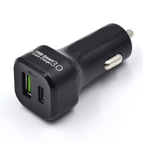 Caricabatterie da Auto con Tecnologia Quick Charge 3.0, Una porta USB A e Una porta USB C ad alta Potenza, 30W, Caricatore Auto per Smartphone/Iphone/Ipad/MacBook/Tablet/Laptop/Samsung/Huawei ecc.