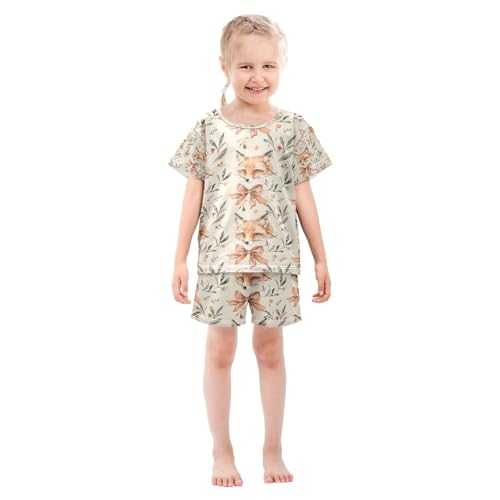 senya Fox Leaf Bow Summer Pajamas Set Short Cotton Sleepwear 2 Piece3