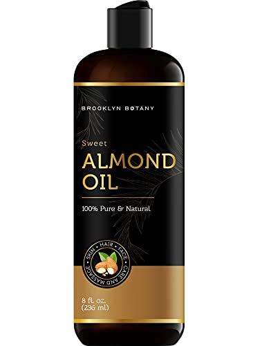 Brooklyn Botany Sweet Almond Oil for Skin, Hair and Face â 100% Pure and Natural Body Oil and Hair Oil - Carrier Oil for Essential Oils, Aromatherapy and Massage Oil â 8 fl Oz