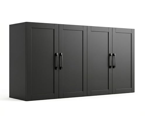 Cozivellia Wall Cabinet with Adjustable Shelves Laundry Room Cabinet with 4 Doors Kitchen Storage Cupboard Cabinet Wall Mount Medicine Cabinet for Bathroom Living Room Black