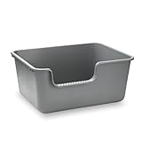 LoopTime Large Cat Litter Box with High Sides,Cat Litter Pan with Low Entry,Cat Box for Indoor Kittens & Senior Cats,Anti-Splashing,Waterproof,Easy to Clean,Durable (Grey)