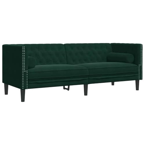 vidaXL Sofá Chesterfield 3 plazas con Cojines Terciopelo Verde Oscuro, sofá, sofá de salón, sofá de Terciopelo, sofá tapizado, sofá para 3 Personas