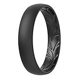 ThunderFit Alianzas de boda de silicona para mujer, diseño de hojas transpirables, 4 mm de ancho