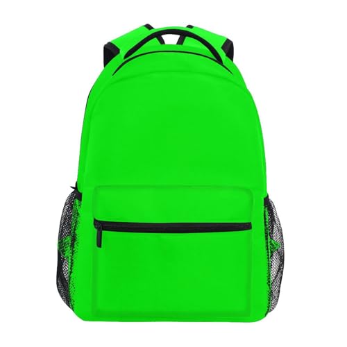 Neon Green Solid Color Laptop Backpack, Waterproof School Bookbag with Multi Pockets, Lightweight Travel Shoulder Bag for Students School Work, 16 Inch