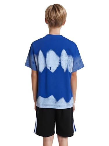 Kids Boys 2 Piece Sports Tracksuit Letter Print T-shirt And Shorts Set Breathable Sportswear Blue 9-10 Years4