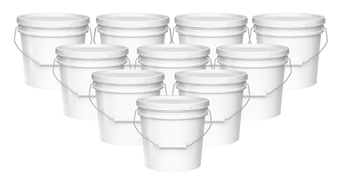 MKS Plastics 2-Gallon Bucket with Airtight Lid Made in USA Food Grade BPA Free Plastic Heavy Duty Multi-Use Metal Handle with Grip Stackable Storage White 10 Pack