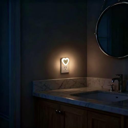 Image of LED Night Lights Plug in(2-Pack), Dusk to Dawn Sensor Auto-On /Off, Heart Shaped Nightlight 0.5W for Bedroom, Bathroom, Kids Room, Hallway, Toilet(Warm White)