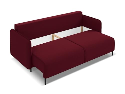 Luana 3-Sitzer Sofa mit Schalffunktion in Rot - Schlafsofa mit Bettfunktion aus Samt, modernes Japandi & Skandi Design für Wohnzimmer, Oeko-Tex Zertifiziert 226x92x90 cm, bis 350 kg belastbar – Bild 5