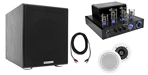 Rockville Bundle: BluTube LED 70W Bluetooth Tube Amp/Receiver Bundle with (1) Pair HC55 5.25