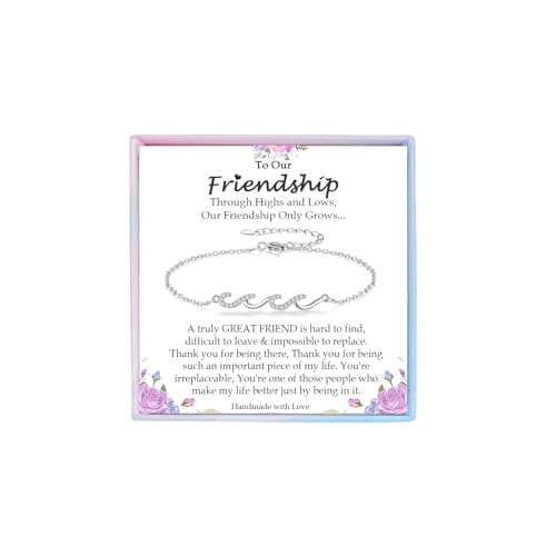 Image of Gifts for Women Christmas Birthday, Silver Wave Bracelets for Woman Mom Wife Grandma Daughter Granddaughter Friend Sister, The Waves of Life We've Through Together Mothers Day Graduation Gift