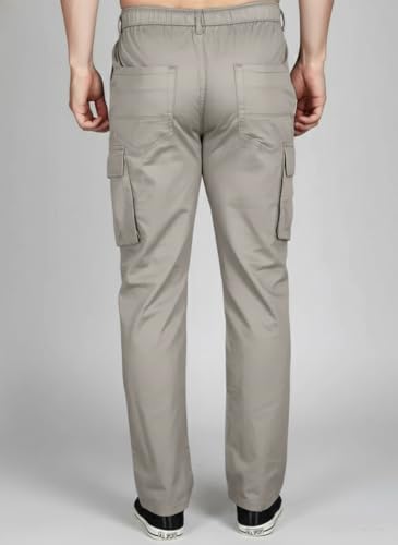 Image of Vogaan Men's Cotton Cargo Pants | Casual Trousers for Men | Comfortable Lower for Men | Breathable Pants with 6 Pockets & Drawstring Elastic Waistband