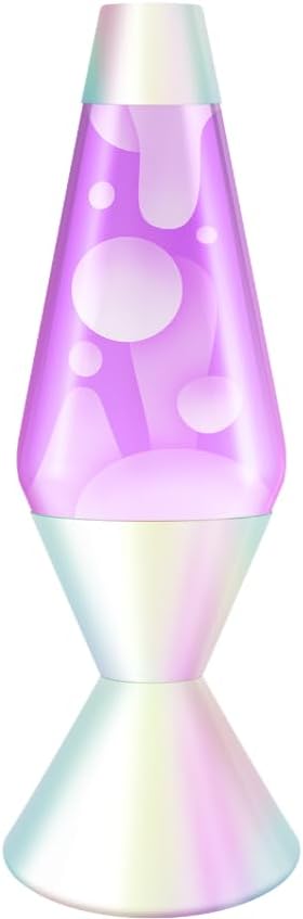 Spencer Gifts Lava Lamp - 16.3" Opalescent Pearl - The Original Motion Lamp - Pink Wax and Purple Liquid with Hand Painted Opalescent Base Exclusive