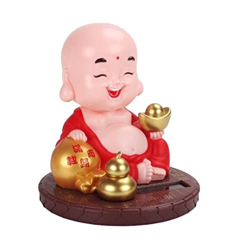 Image of AUGEN Small Buddhist Monk Solar Ornaments, Automatic Nodding Lucky Meaning Light Energy Sensing Eco Friendly Solar Buddhist Monk Statue Decoration for Home Car Dashboard (Pack of 1)(A, Red)