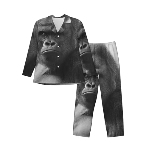 Portrait Of Gorilla Mens Pajamas Set Button Down Sleepwear Set Long Sleeve Loungewear With Pockets3