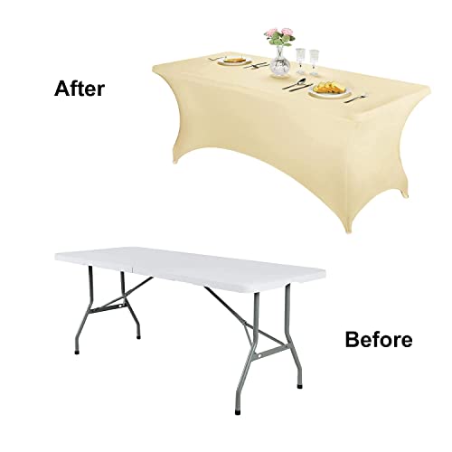 Image of FORLIFE 2Pack Spandex Table Covers,Fitted Tablecloth for Rectangular Tables, Stretch Patio Table Covers, Universal Spandex Table Cover for Wedding, Banquet, Party (8ft, Champagne)