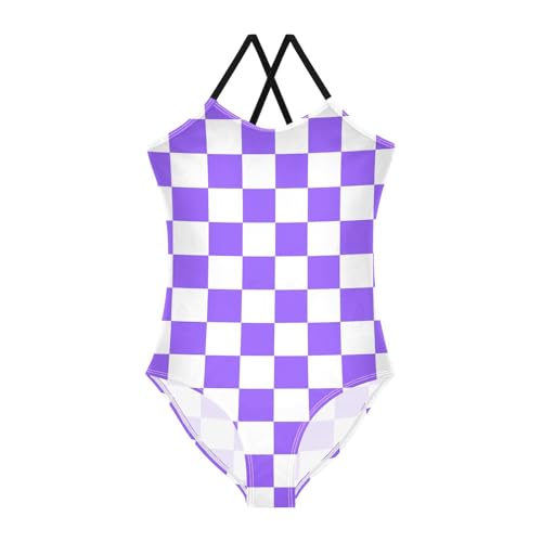Image of Black and White Chess Girls One Piece Swimsuits Board Marble Tile Sport Halter Swimwear Beach Bathing Suit 3T