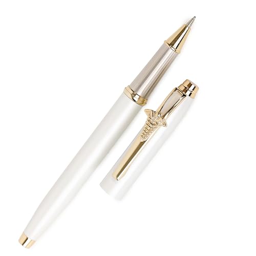 Image of 20784 Luxury Roller Ball Pen White Metal Body With Golden Doctor Logo Clip & Trim, Gift Set for Men & Women, Executives with High End Gift Box.
