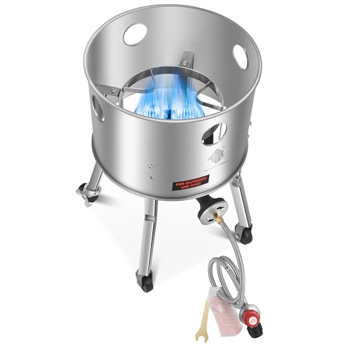 ARC Stainless Steel Single Propane Burner With 200,000BTU High-Output, Outdoor Stove Burner, Wheeled legs and 360° Windscreen, Ideal Outdoor Cooker Propane Burners For Turkey Fryer