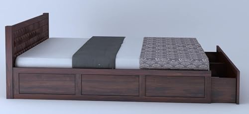 Image of Ganpati Arts Solid Sheesham Wood Diamond King Size Bed with Half Box and Front Opening Trolly Storage for Home | Wooden Double Bed for Living Room Bedroom (Walnut Finish) 1 Year Warranty
