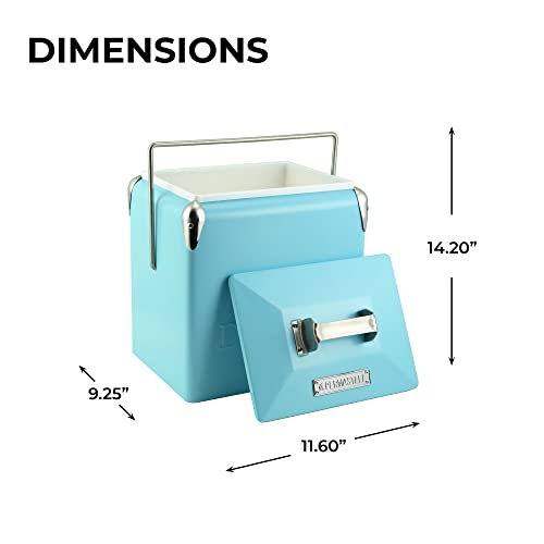 Permasteel 14-Quart Small Cooler Ice Chest | Retro Vintage Classic Style Hard Metal Cooler, Ps-A205-14Qt-Tq, Beverage Cooler For Camping Beach Picnic, Turquoise #TOP1